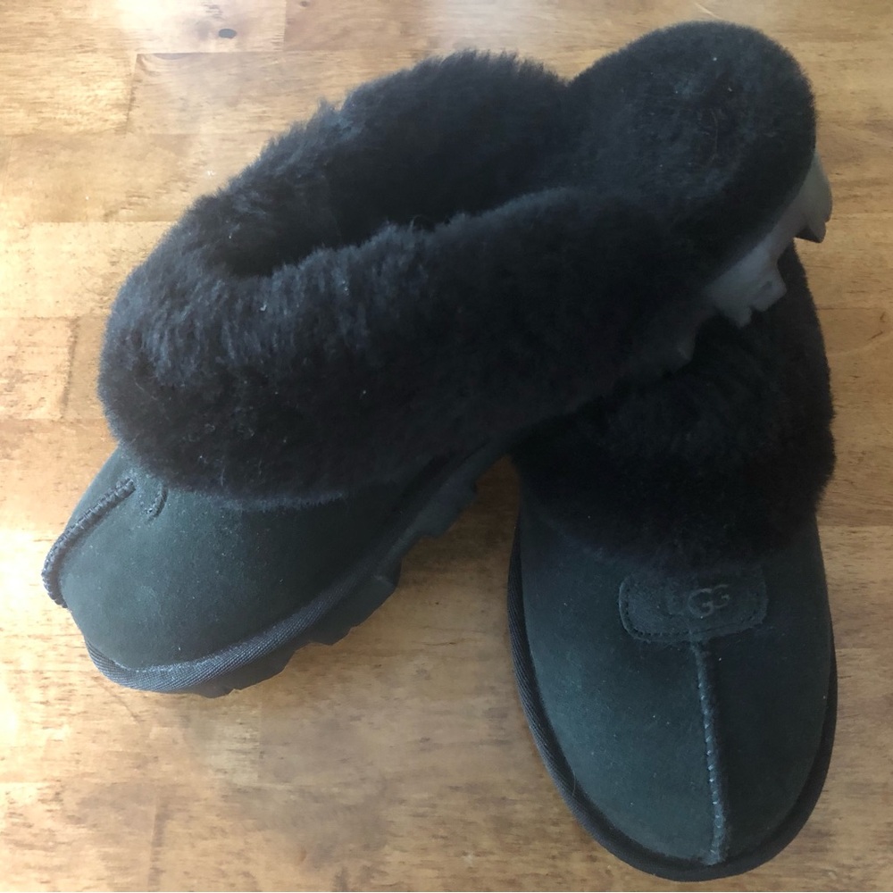 UGG Black Shearling Slippers - Picture 2 of 6